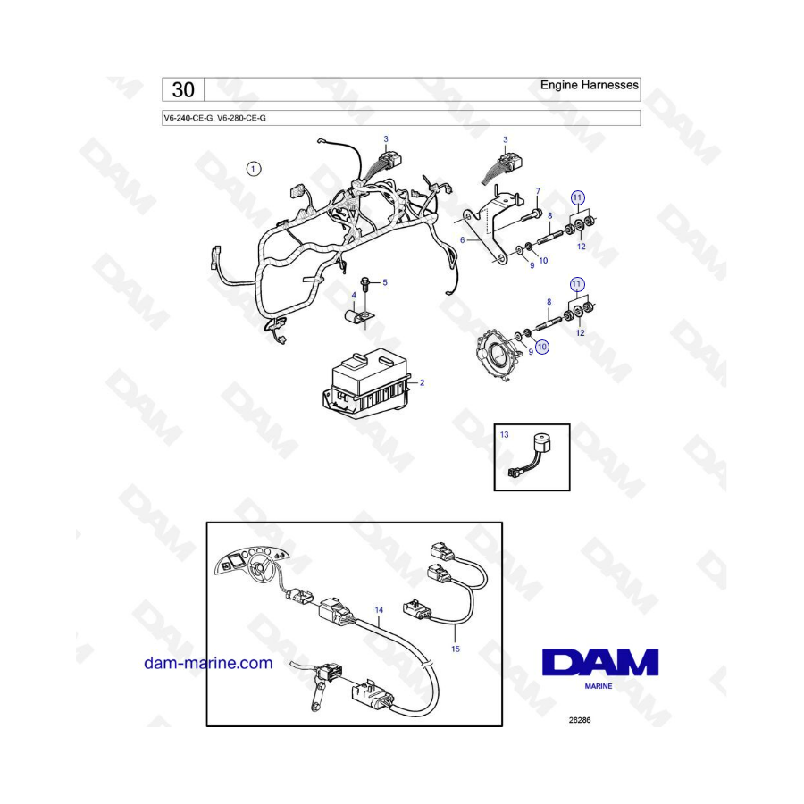 Volvo Penta V6-240 & V6-280 - Engine harnesses