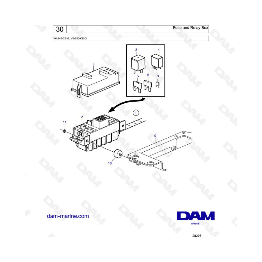 Volvo Penta V6-240 & V6-280 - Fuse & Relay box