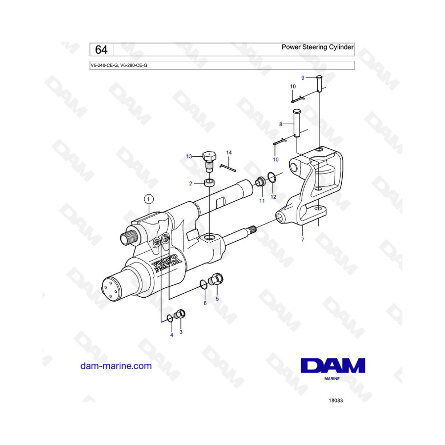 Volvo Penta V6-240 & V6-280 - Power steering cylinder