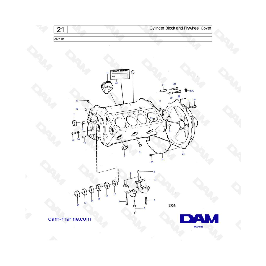 Volvo Penta AQ290A - Bloque de cilindros y cubierta del volante