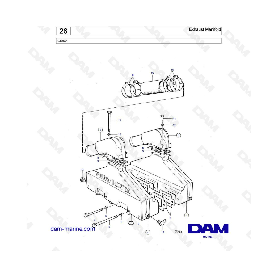 Volvo Penta AQ290A - Colector de escape