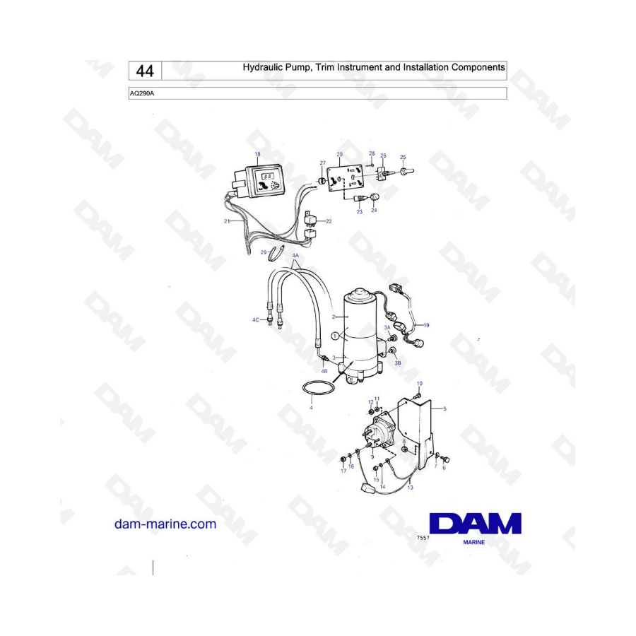 Volvo Penta AQ290A - Hydraulic pump, trim instrument & installation components