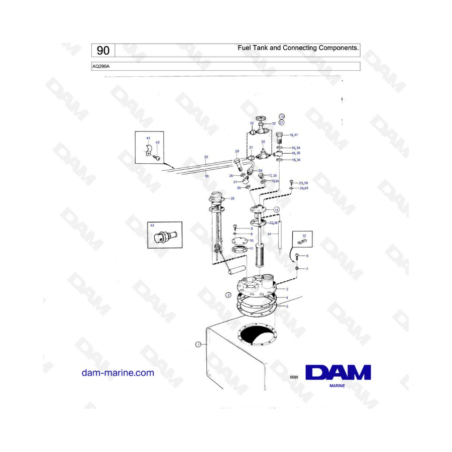 Volvo Penta AQ290A - Depósito de combustible y componentes de conexión