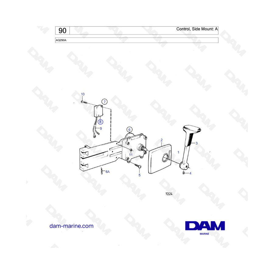 Volvo Penta AQ290A - Montaje lateral de control: A