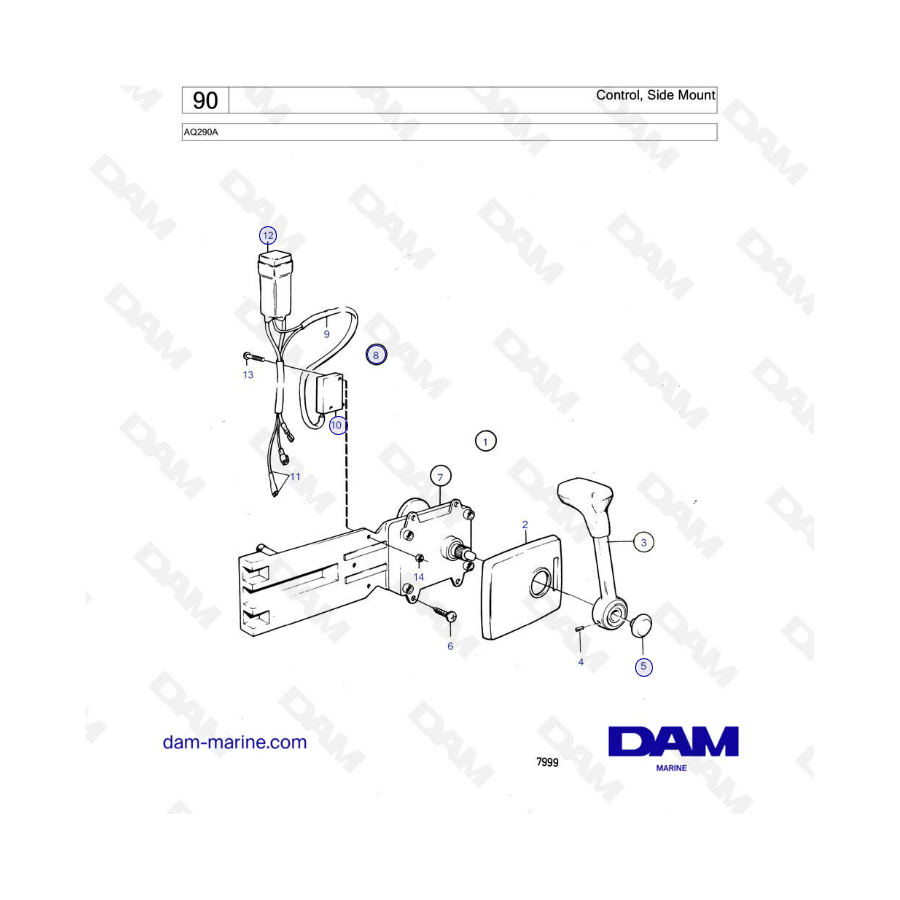 Volvo Penta AQ290A - Control, montaje lateral