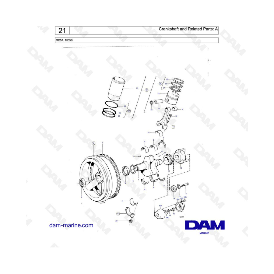 Volvo Penta MD5A y MD5B - Cigüeñal y piezas relacionadas