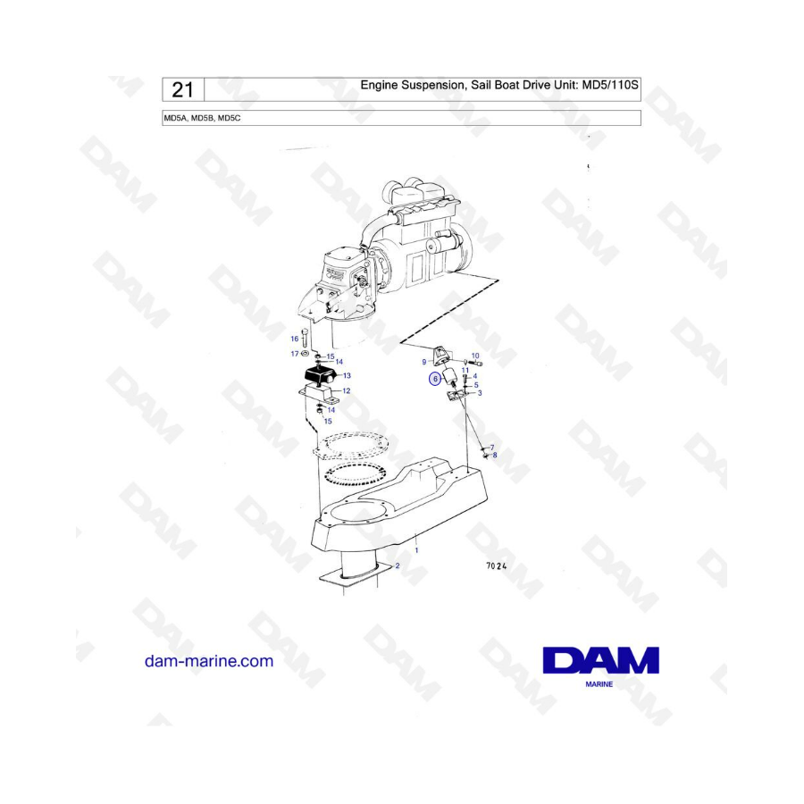 Volvo Penta MD5 - Engine suspension, sail boat drive unit