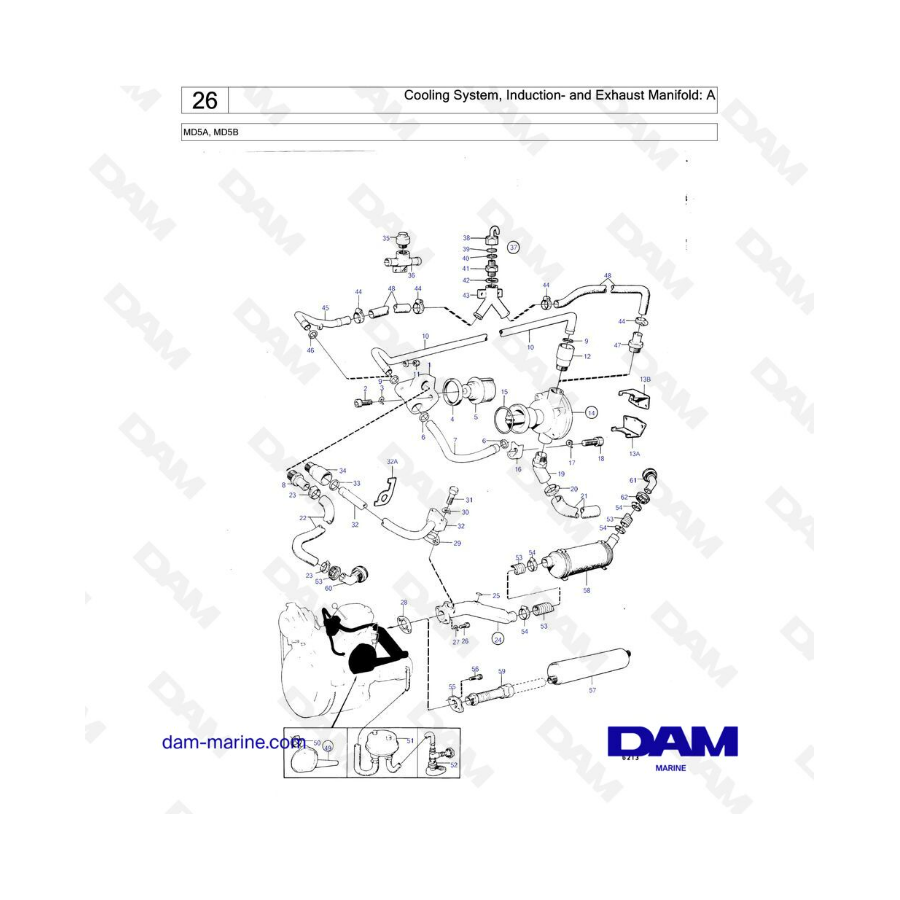 Volvo Penta MD5A & MD5B - Cooling system, induction & exhaust manifold