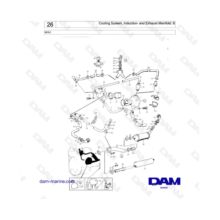 Volvo Penta MD5C - Cooling system, induction & exhaust manifold