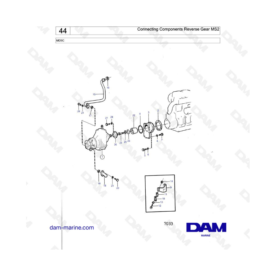 Volvo Penta MD5 - Componentes de conexión marcha atrás MS2