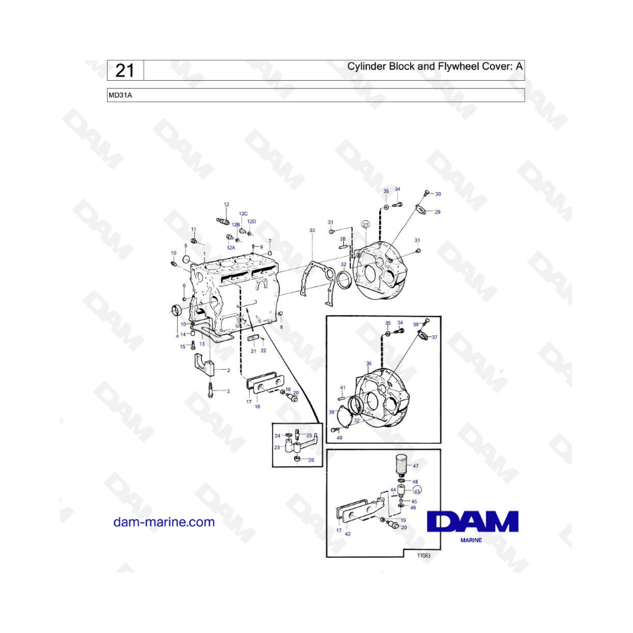 Volvo Penta MD31 - Bloque de cilindros y tapa del volante