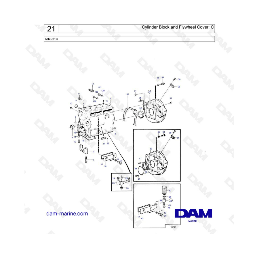 Volvo Penta TAMD31 - Cylinder block & flywheel cover