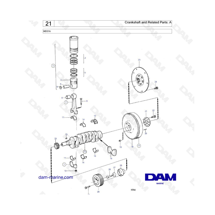 Volvo Penta MD31 - Cigüeñal y piezas relacionadas