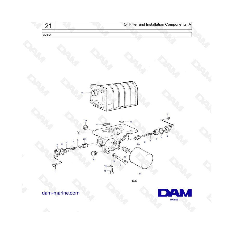 Volvo Penta MD31 - Filtro de aceite y componentes de instalación