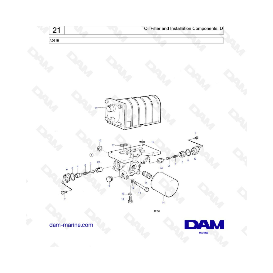 Volvo Penta AD31 - Oil filter & installation components