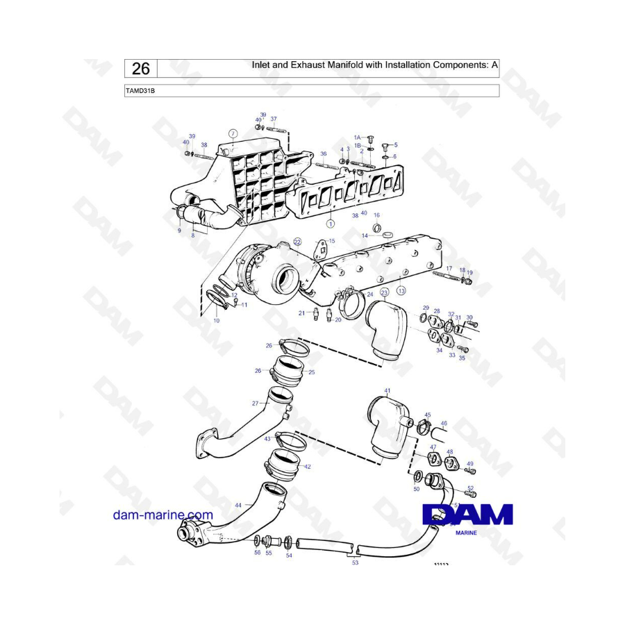 Volvo Penta TAMD31 - Inlet & exhaust manifold with installation components