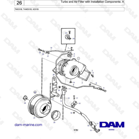 Volvo Penta TMD31 / TAMD31 / AD31 - Turbo & air filter with installation components