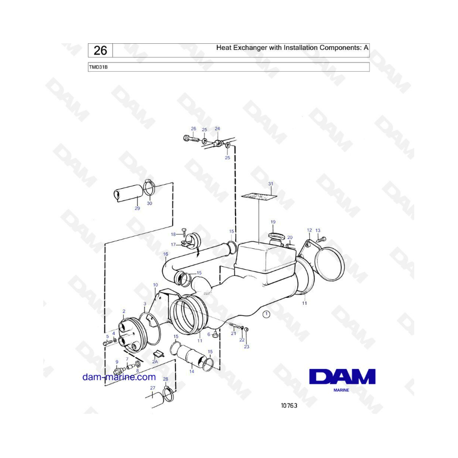 Volvo Penta MD31 - Heat exchanger & expansion tank with installation components