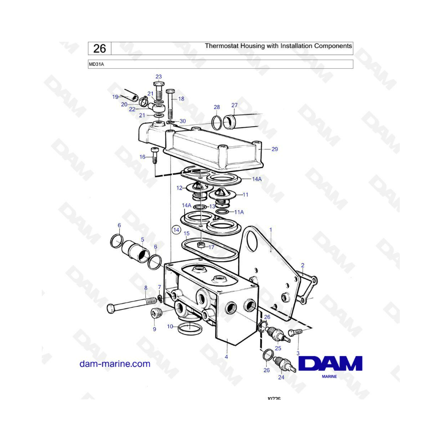 Volvo Penta MD31 - Caja de termostato con componentes de instalación