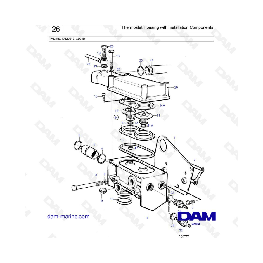 Volvo Penta AD31 / TMD31 / TAMD31 - Caja de termostato con componentes de instalación