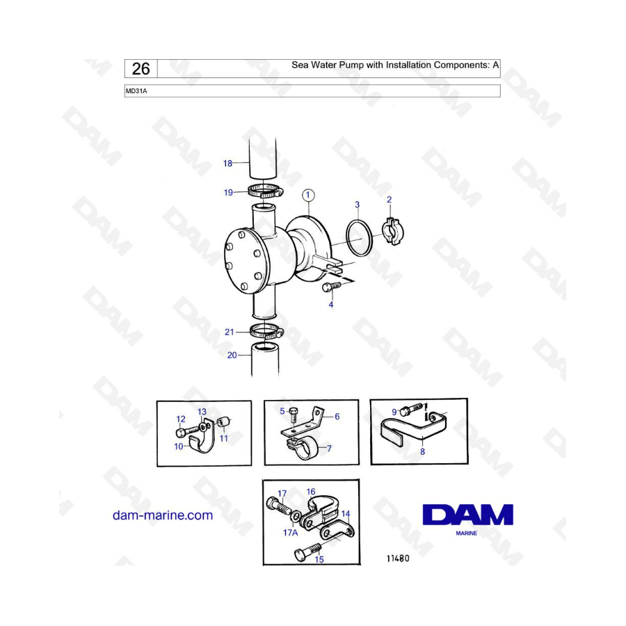 Volvo Penta MD31 - Sea Water Pump With Installation Components - DAM Marine