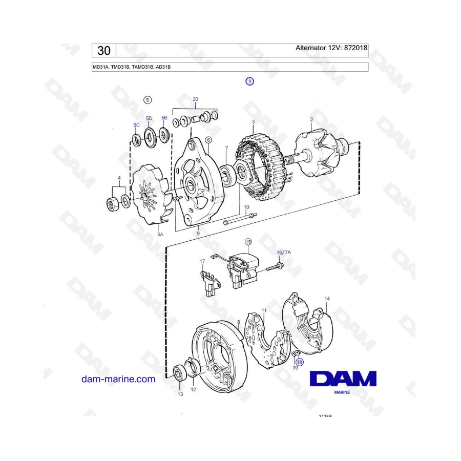 Volvo Penta AD31 / TMD31 / TAMD31 / MD31 - Alternator 12V