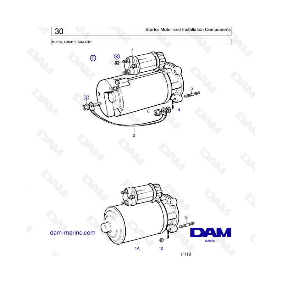 Volvo Penta TMD31 / TAMD31 / MD31 - Starter motor and installation components 