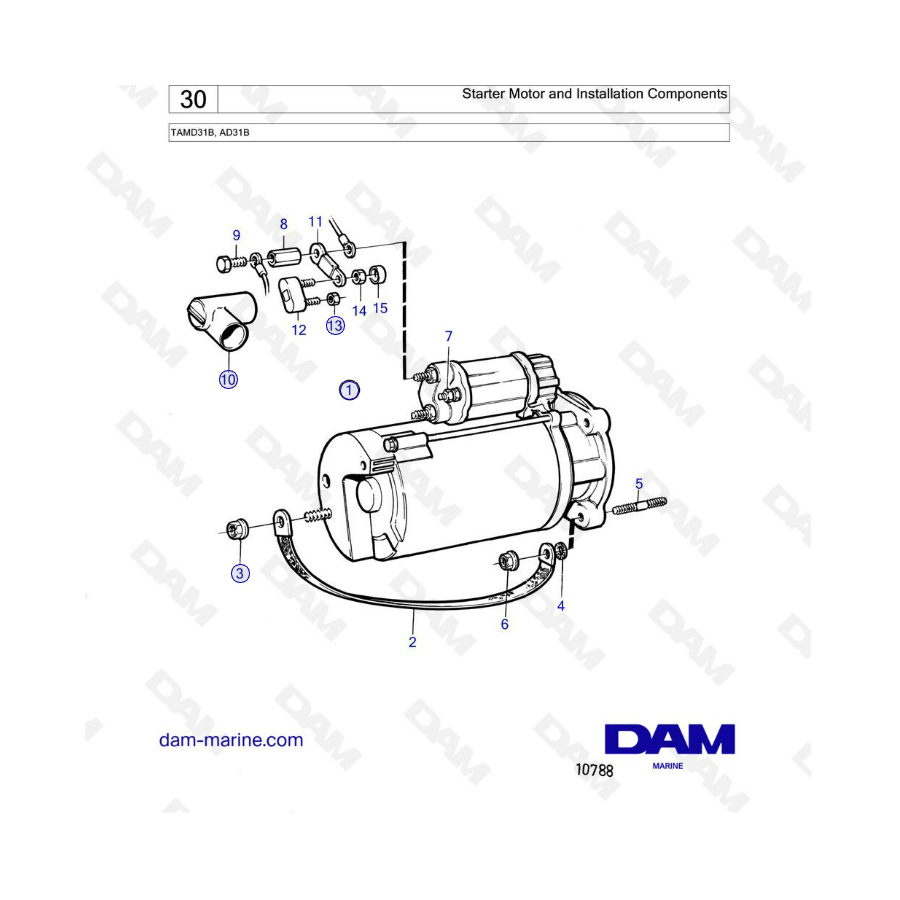 Volvo Penta TAMD31 / AD31B - Starter motor & installation components