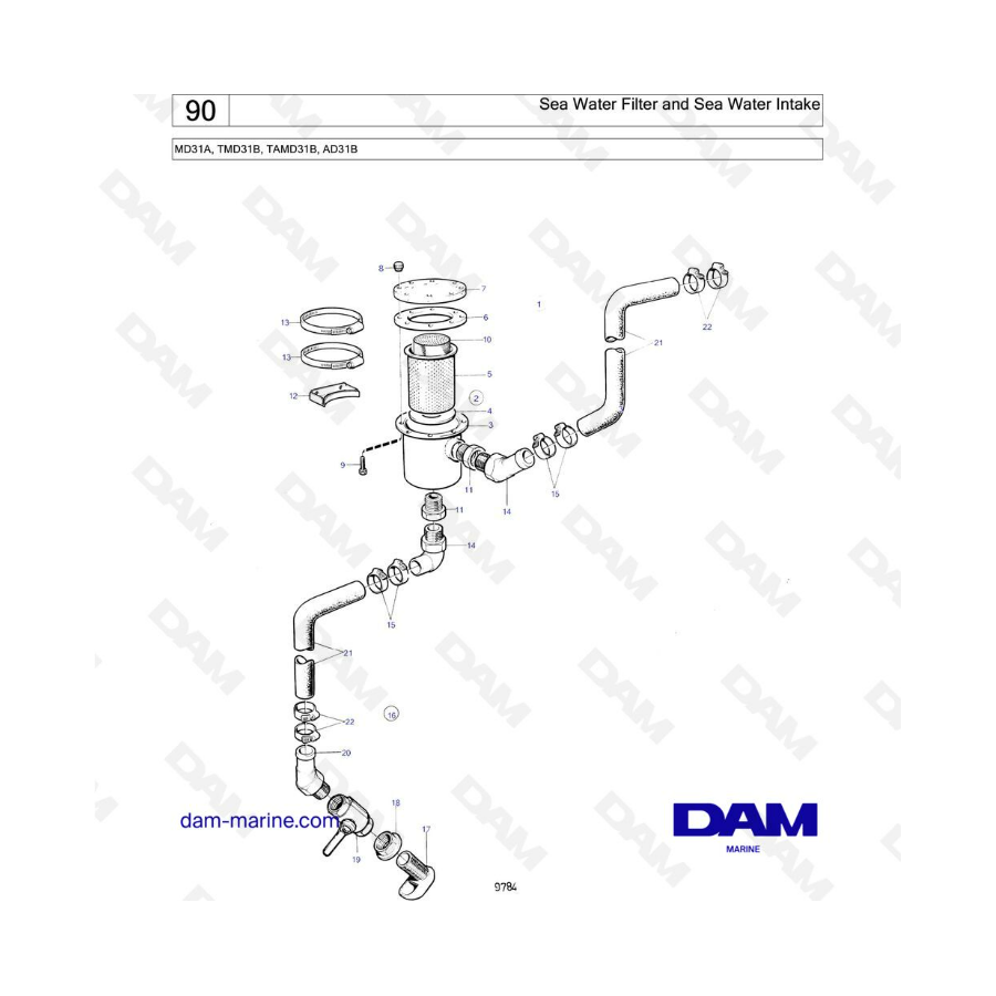 Volvo Penta AD31 / TMD31 / TAMD31 / MD31 - Filtro de agua de mar y toma de agua de mar