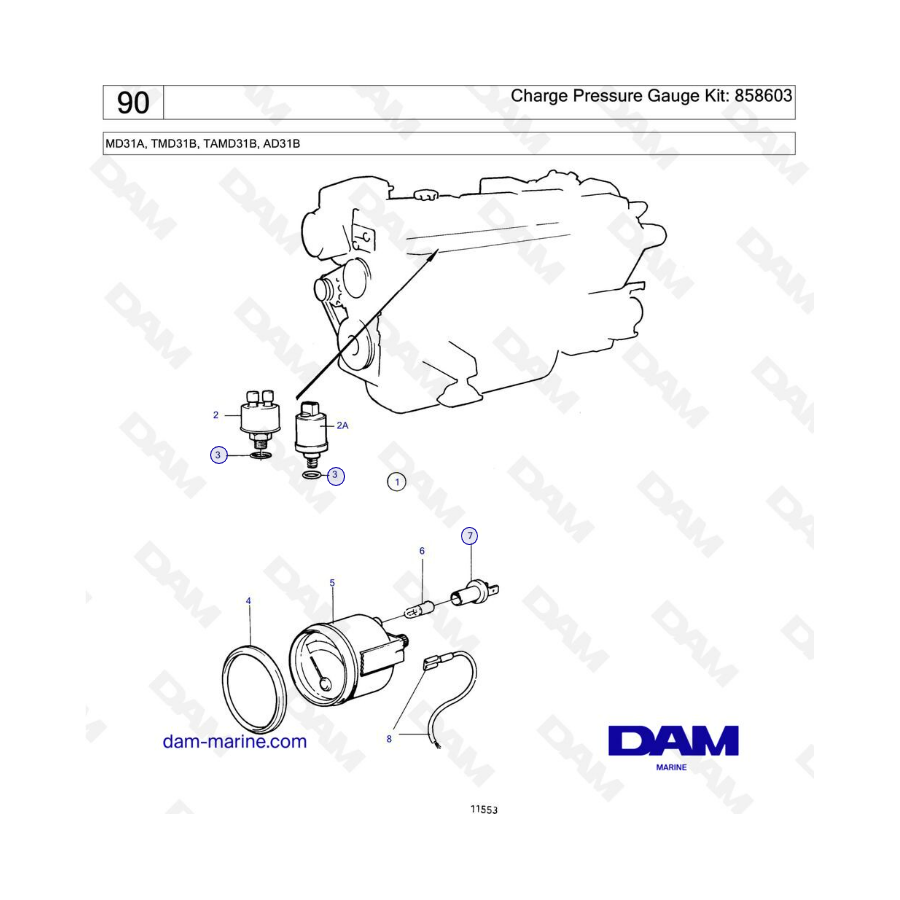 Volvo Penta MD31 / TMD31 / AD31 / TAMD31 - Charge pressure gauge kit