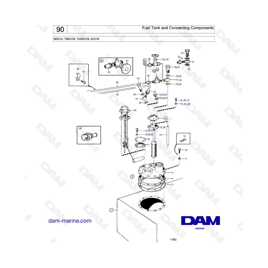 Volvo Penta MD31 / TMD31 / AD31 / TAMD31 - Depósito de combustible y componentes de conexión