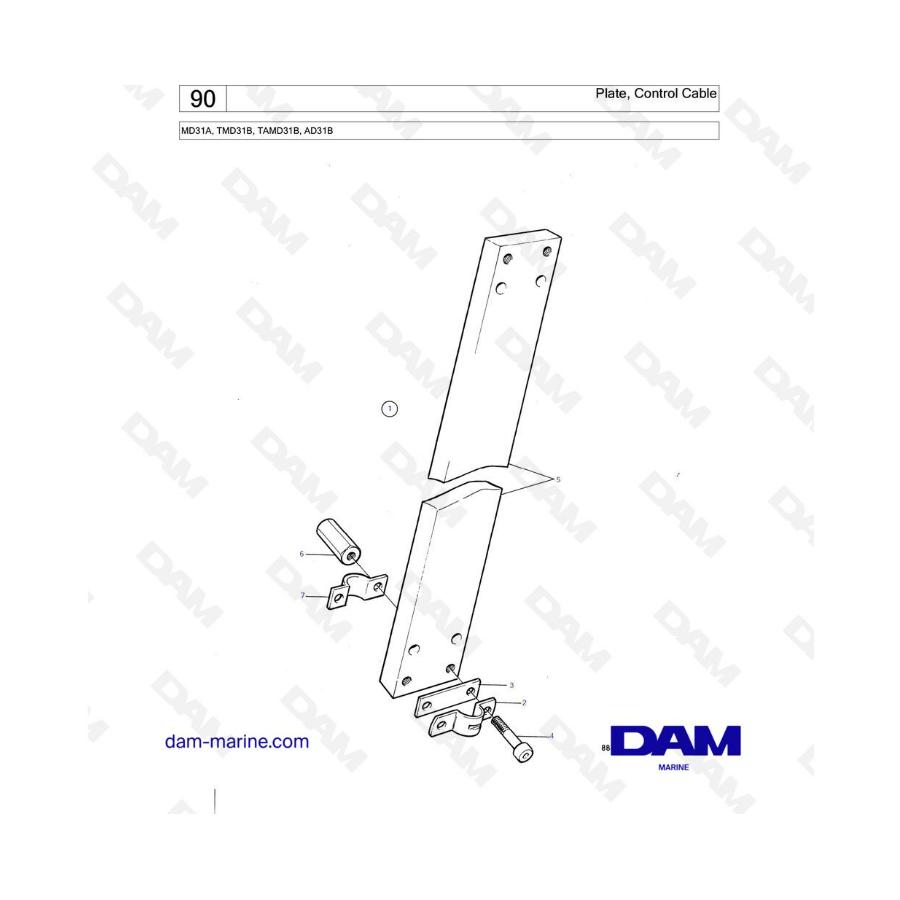 Volvo Penta MD31 / TMD31 / AD31 / TAMD31 - Plate, control cable