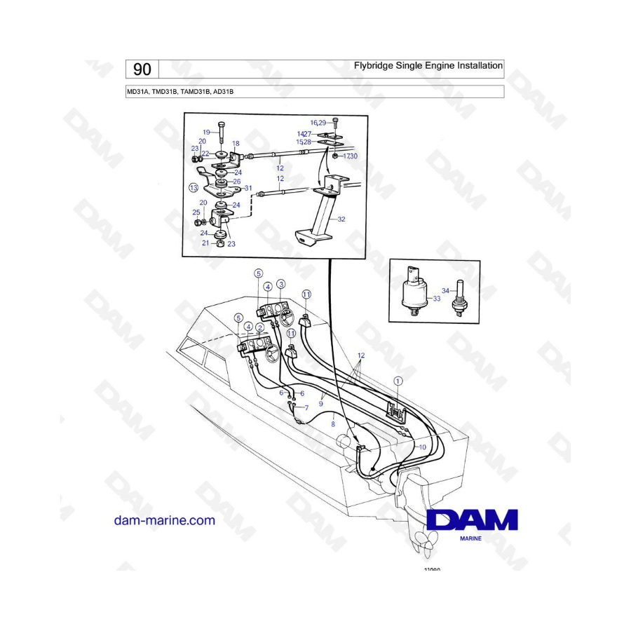 Volvo Penta MD31 / TMD31 / AD31 / TAMD31 - Flybridge single engine installation