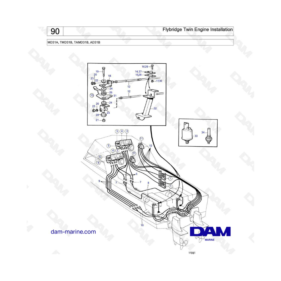 Volvo Penta MD31 / TMD31 / AD31 / TAMD31 - Flybridge twin engine installation 