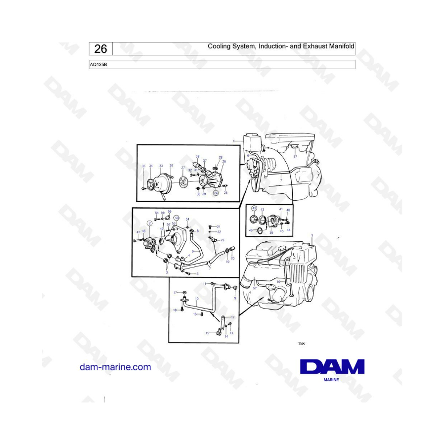 Volvo Penta AQ125 - Cooling system, induction & exhaust manifold