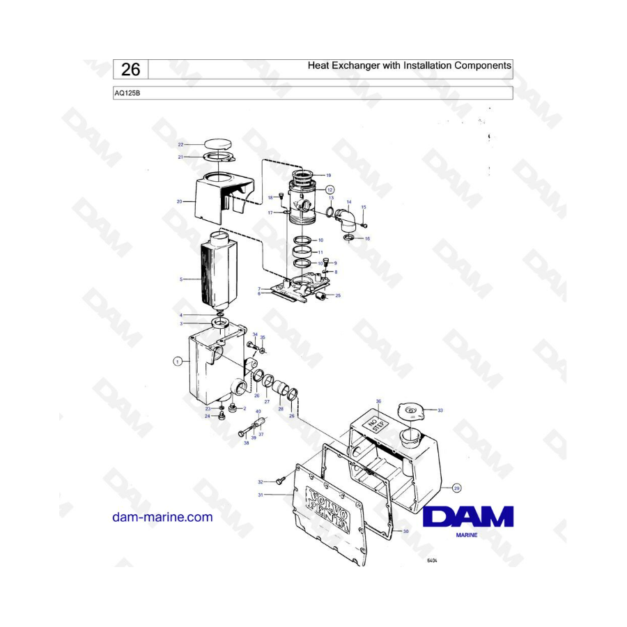 Volvo Penta AQ125 - Intercambiador de calor con componentes de instalación