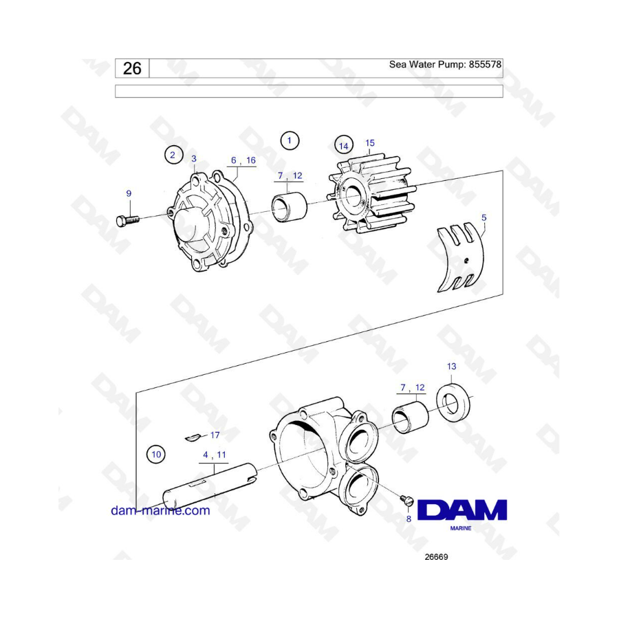 Volvo Penta AQ125 - Bomba de agua de mar