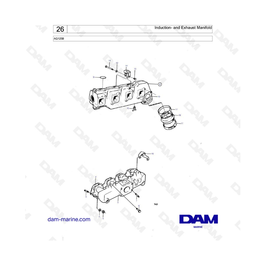 Volvo Penta AQ125 - Induction & Exhaust Manifold