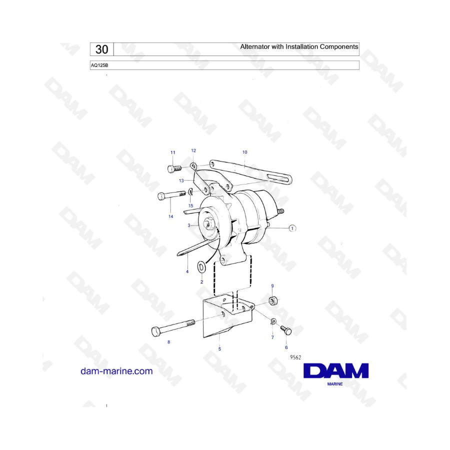 Volvo Penta AQ125 - Alternador con componentes de instalación