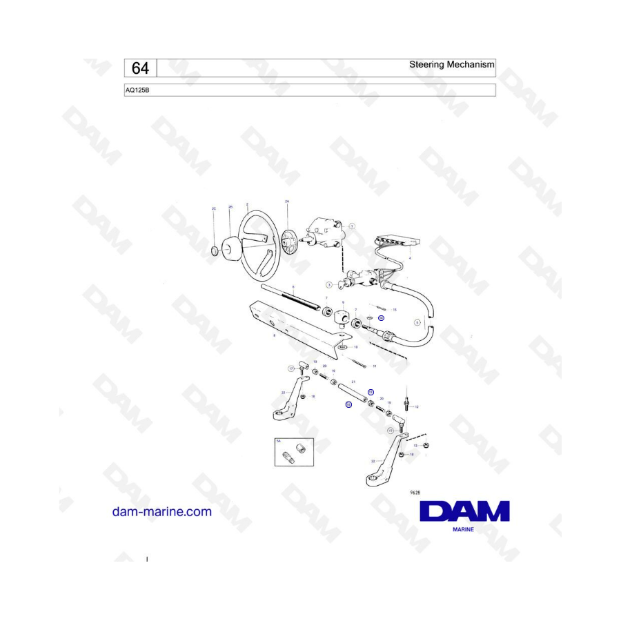 Volvo Penta AQ125 - Mecanismo de dirección, tipo cable