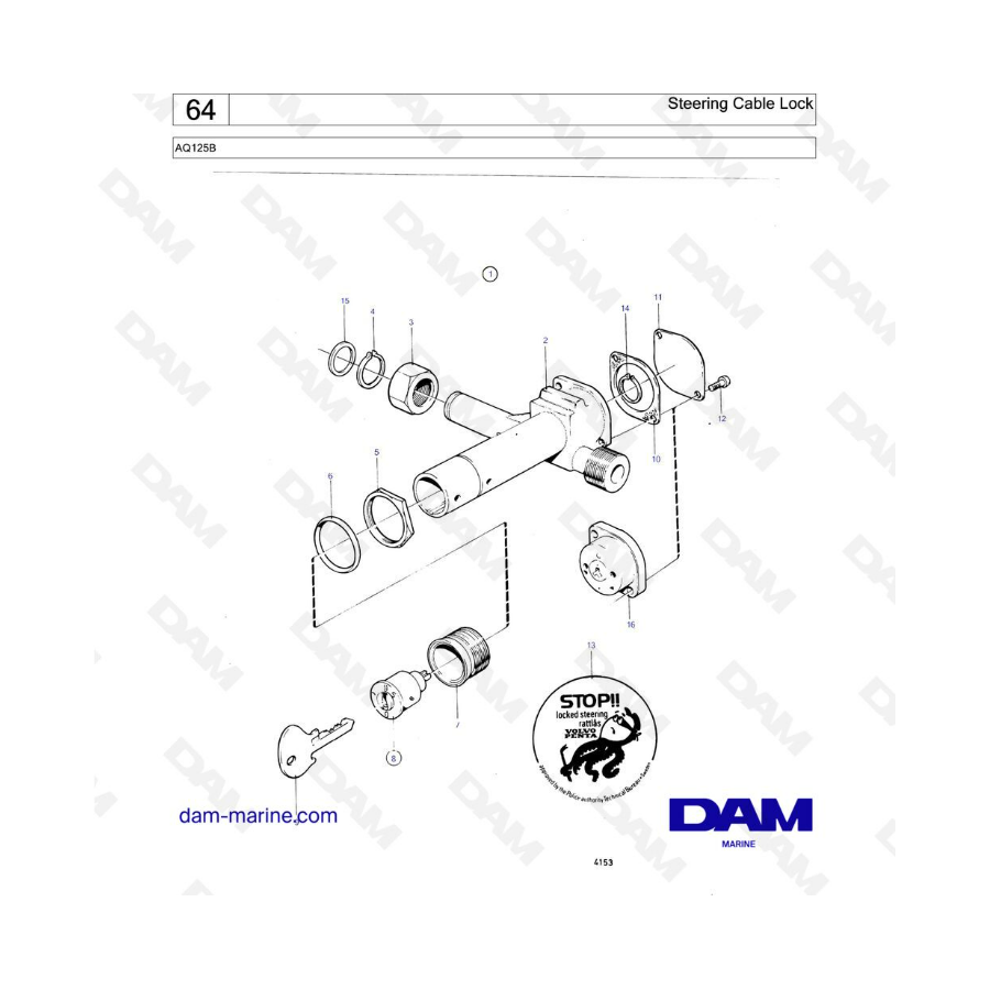 Volvo Penta AQ125 - Bloqueo del cable de dirección