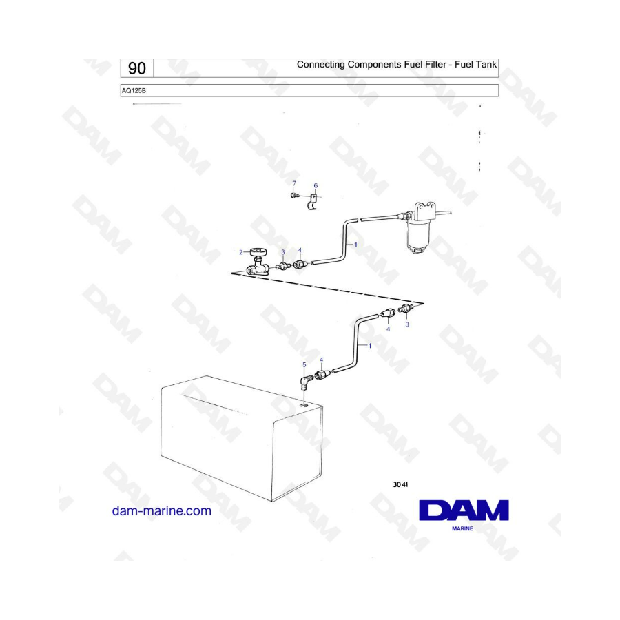 Volvo Penta AQ125 - Connecting components Fuel filter - Fuel tank