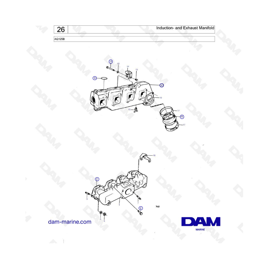 Volvo Penta AQ145 - Colector de admisión y escape