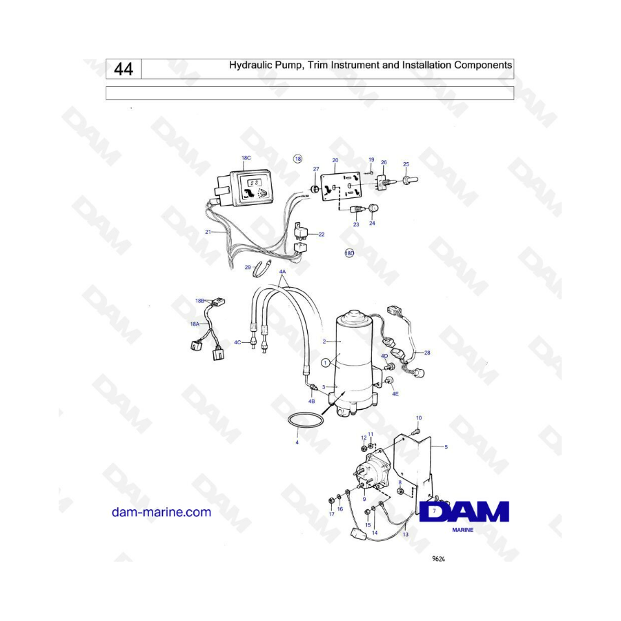 Volvo Penta AQ145 - Hydraulic pump, trim instrument & installation components