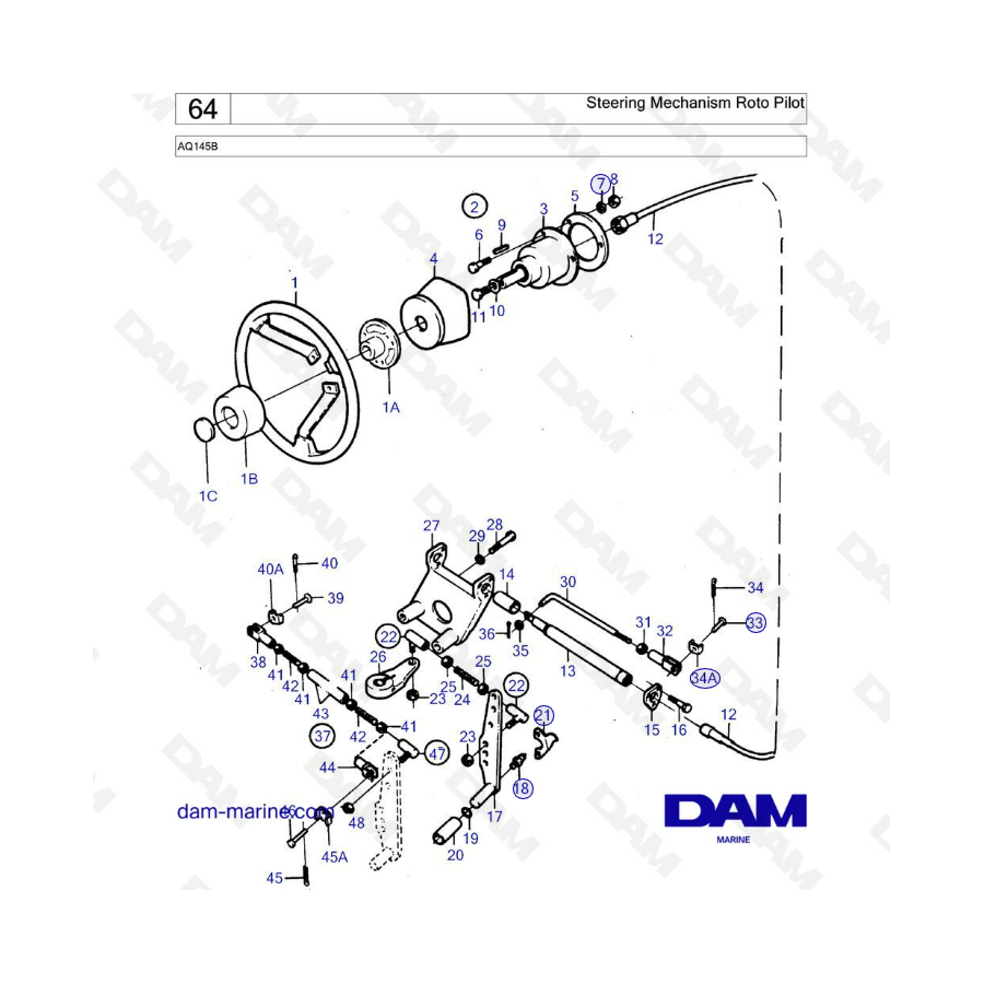 Volvo Penta AQ145 - Mecanismo de dirección, rotopiloto