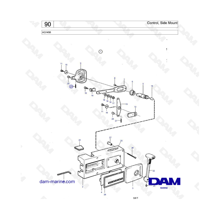 Volvo Penta AQ145B - Control, montaje lateral