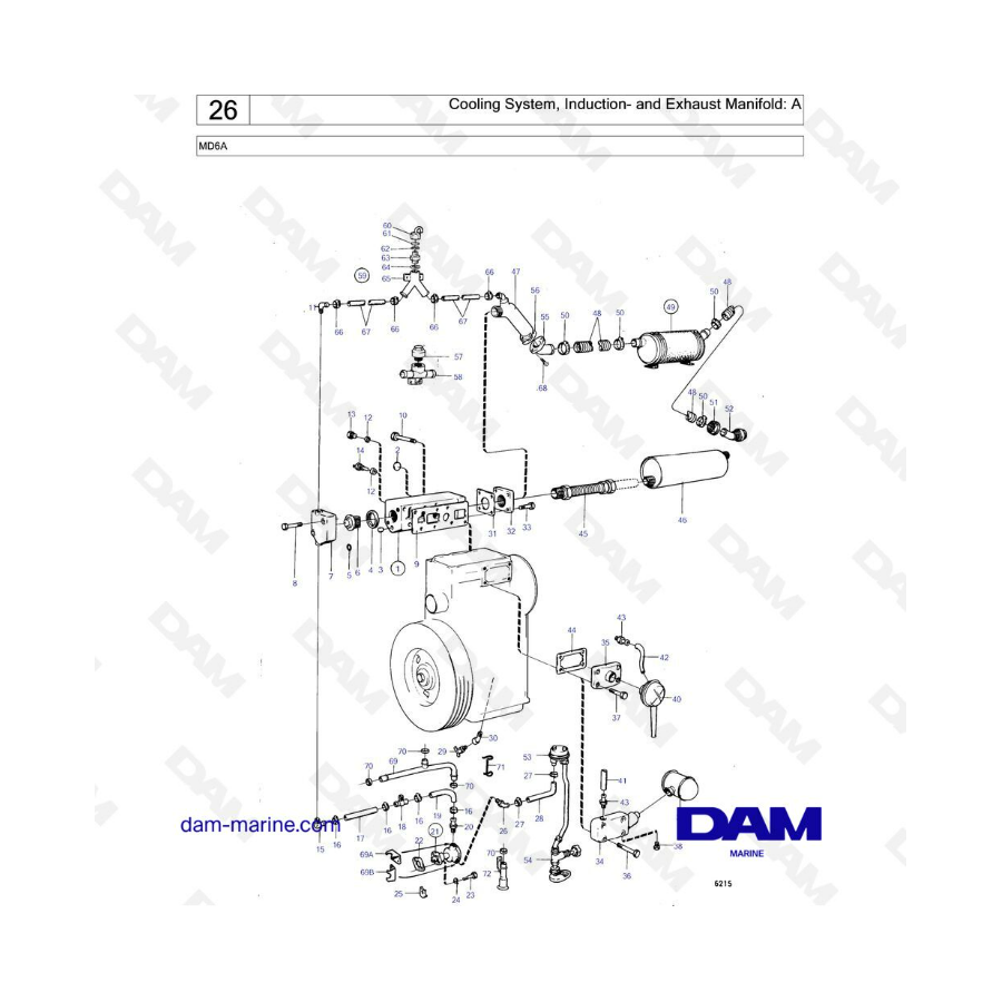 Volvo Penta MD6 - Cooling system, induction & exhaust manifold