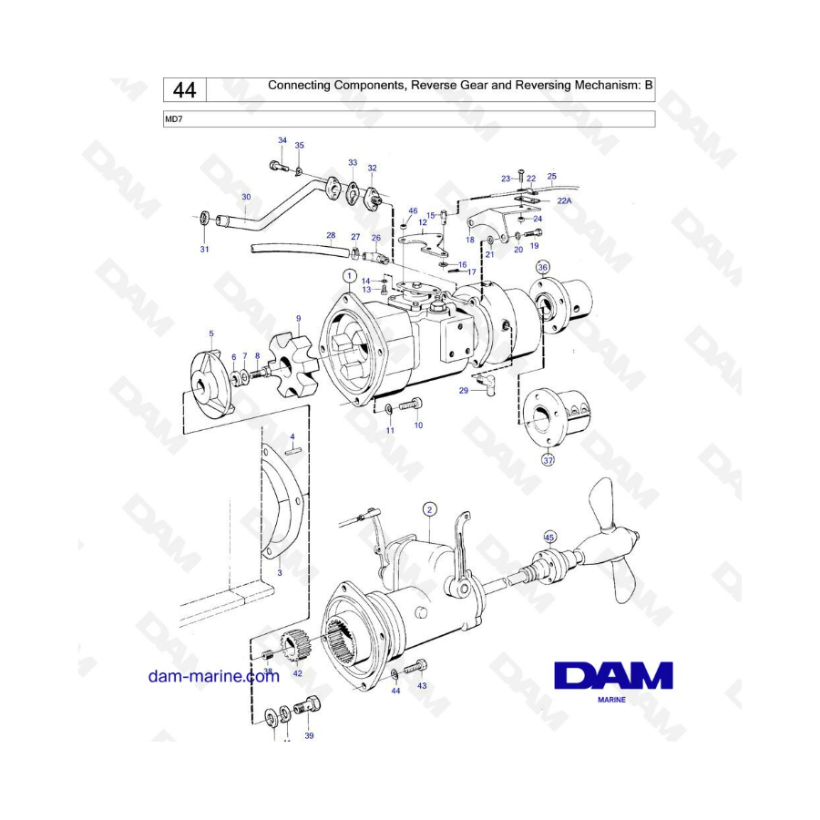 Volvo Penta MD7 - Connecting components, reverse gear & reversing mechanism