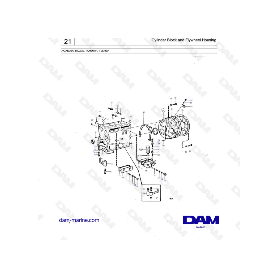 Volvo Penta AQAD30A / MD30A / TAMD30A / TMD30A - Bloque de cilindros y carcasa del volante