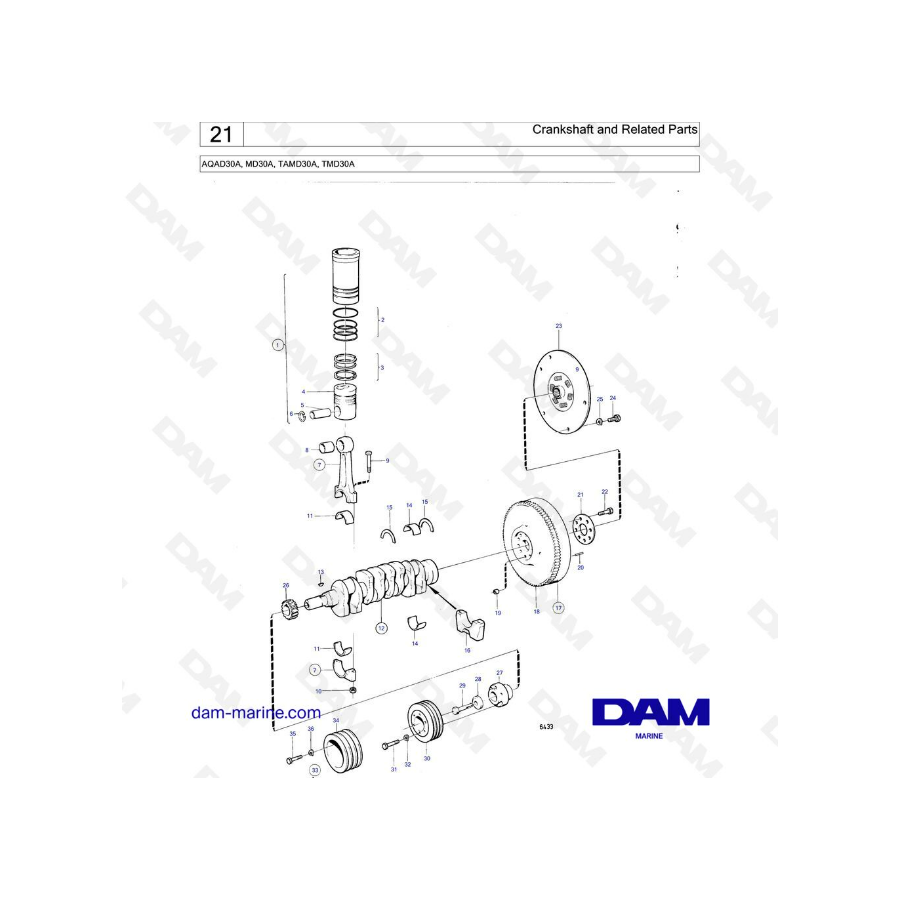 Volvo Penta AQAD30A / MD30A / TAMD30A / TMD30A - Cigüeñal y piezas relacionadas